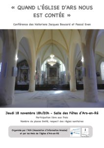 Lire la suite à propos de l’article Conférence sur l’église d’Ars du 18 novembre 2021